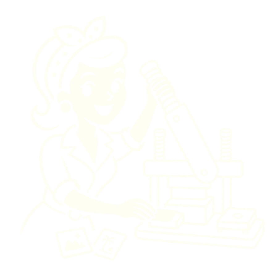 Drawing of a woman working a magnet press